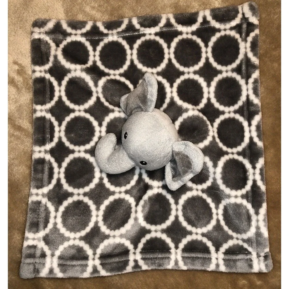 HB Lovey Security Blanket Elephant Gray Circles 12.5 x 14